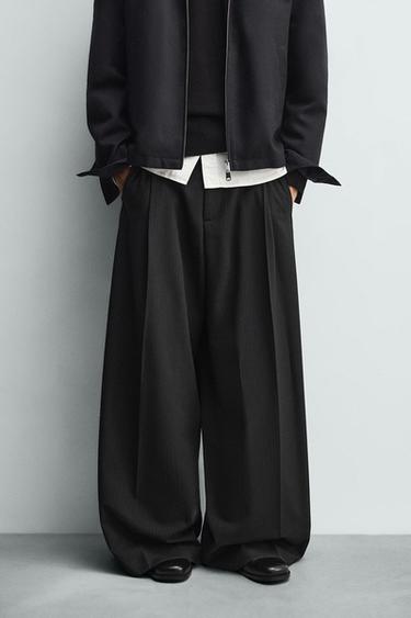 PANTALON COUPE LARGE À PLIS - rayures de Zara - Image 1