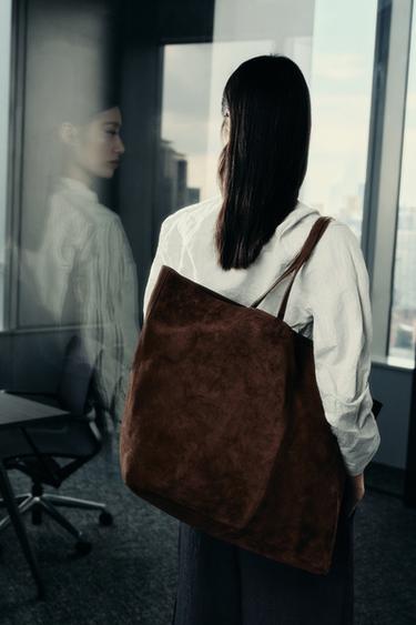 Zara 麂皮大型托特包 - 巧克力色 - 圖片 0