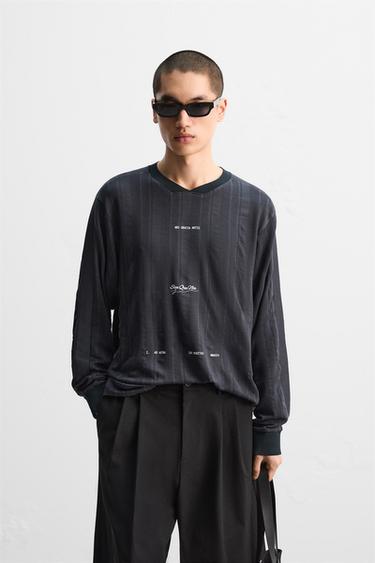 RETRO FOOTBALL TEXTURED SWEATSHIRT - Navy blue by Zara
