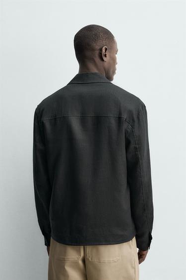 100% LINEN ZIP-UP OVERSHIRT - Black by Zara - Image 2