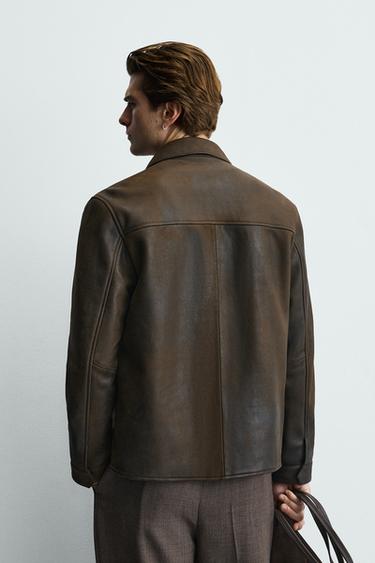 VINTAGE EFFECT LEATHER JACKET - Dark brown by Zara - Image 2