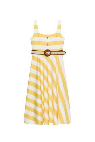 STRIPED MIDI DRESS WITH BELT