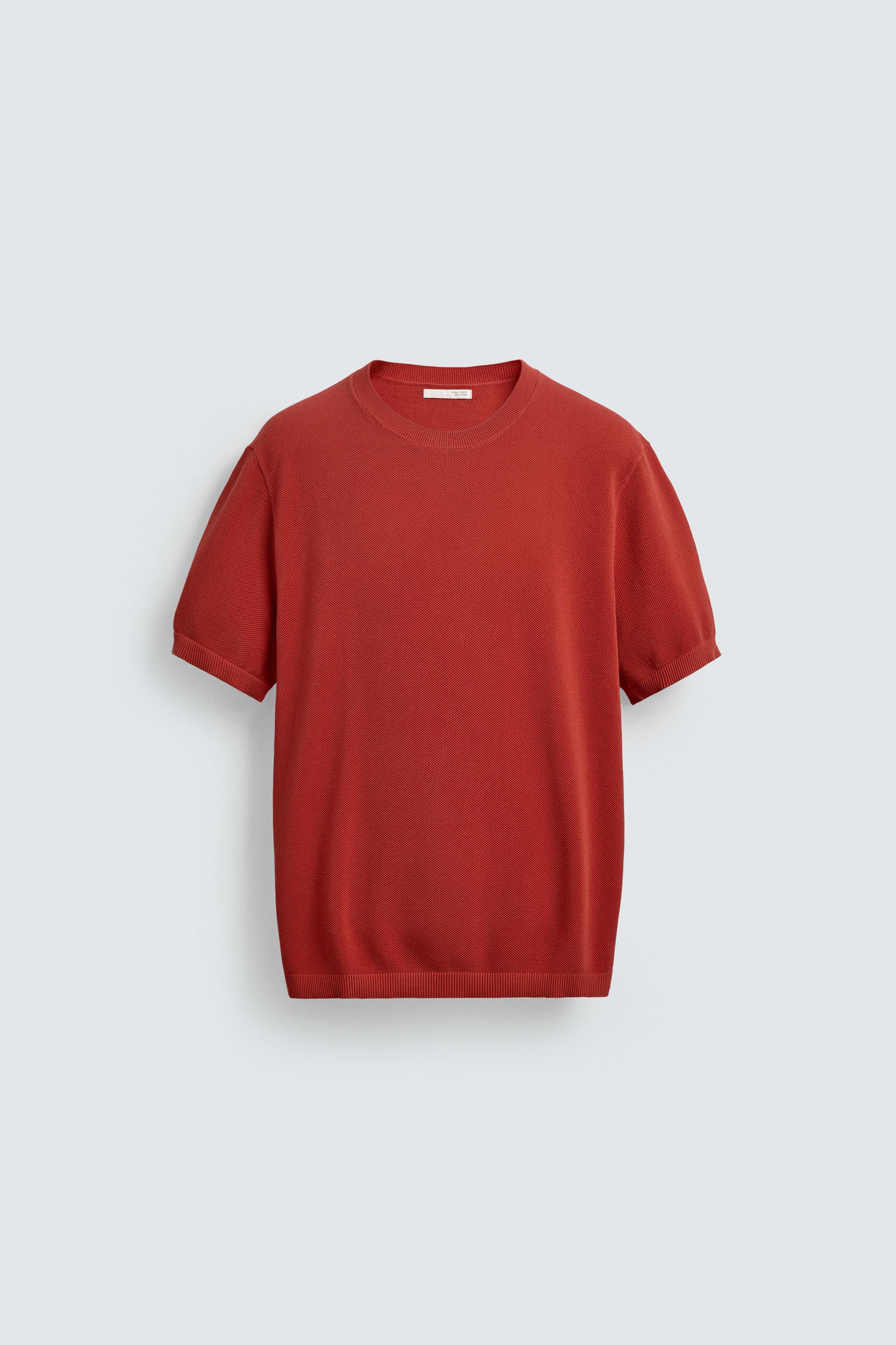 RELAXED FIT KNIT T-SHIRT — Red