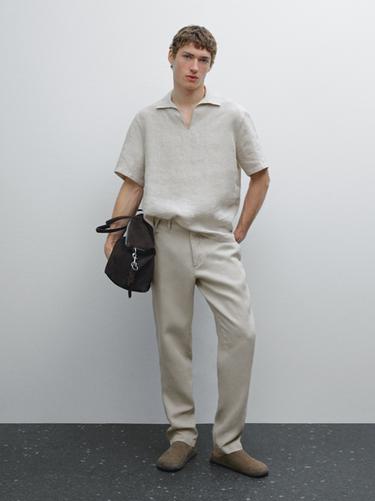 Pantalon tapered fit 100 % lin - Beige de Zara
