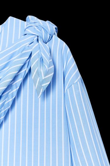Zara ZW COLLECTION STRIPED MULTI-POSITION SCARF SHIRT - White / Sky blue