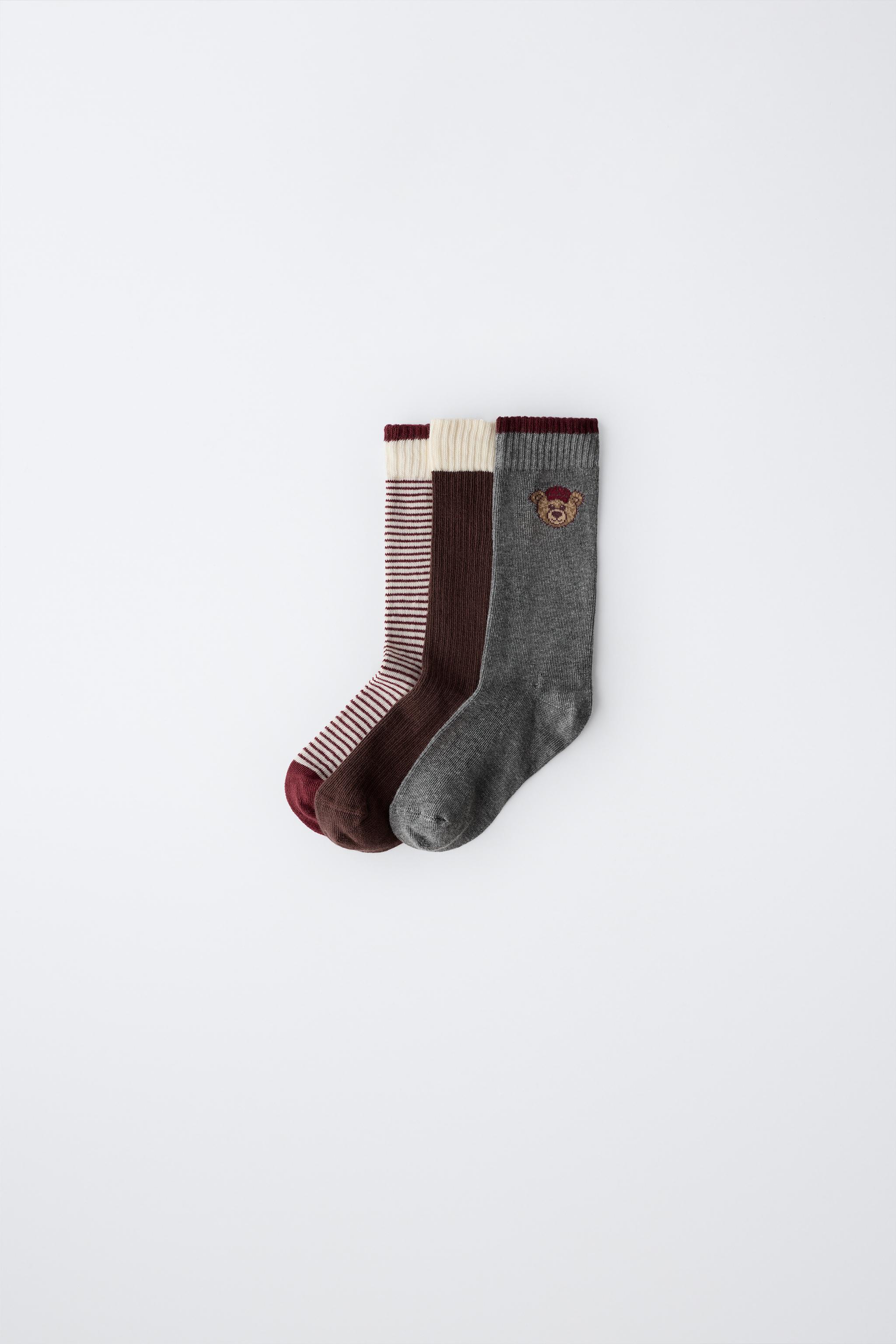 3-PACK OF MID-CALF BEAR AND STRIPE SOCKS — Maroon