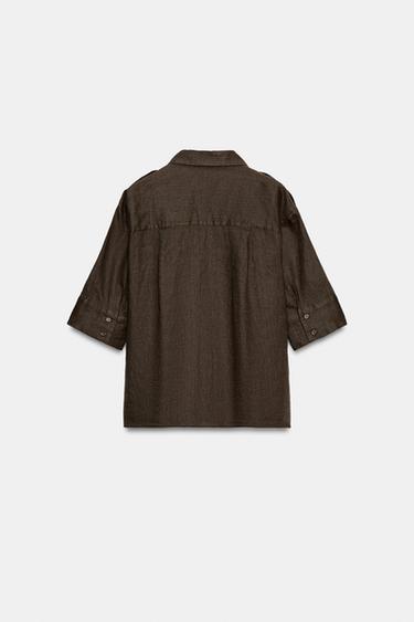 ZW COLLECTION LINEN SHIRT WITH POCKETS - Mink by Zara - Image 9