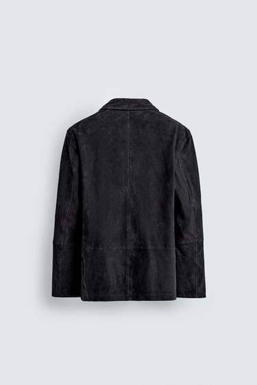 REGULAR FIT SUEDE LEATHER BLAZER - Dark navy by Zara - Image 7
