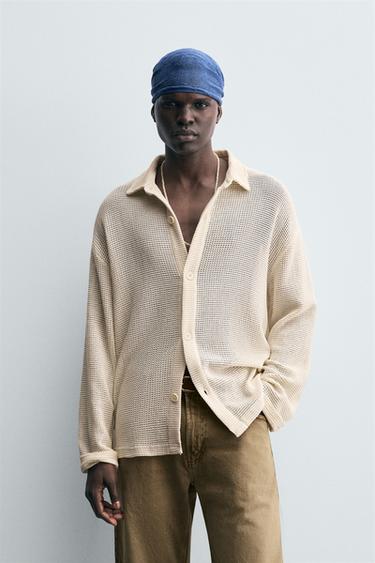 Zara 開放式紋理襯衫 - 骨色