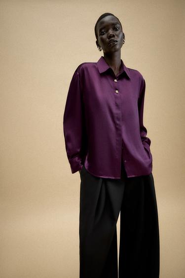 SATIN SHIRT WITH GOLD BUTTONS - Purple by Zara