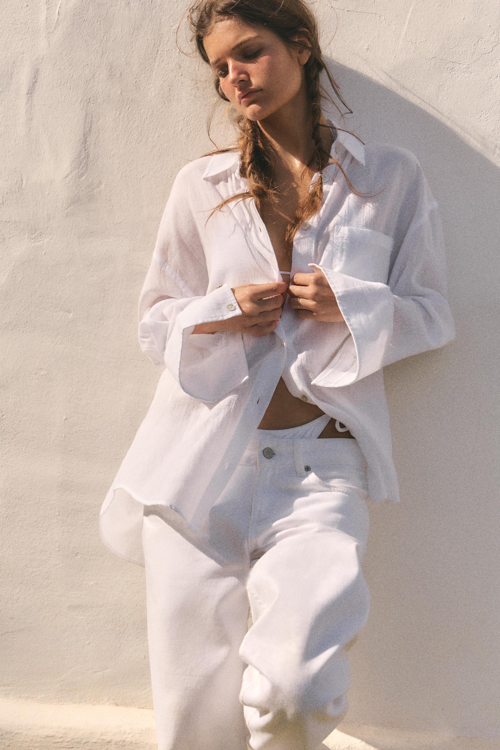 CHEMISE GAZE OVERSIZE À POCHE
