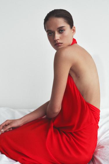 100% VISCOSE HALTER NECK FLOWING DRESS - Red by Zara - Image 2
