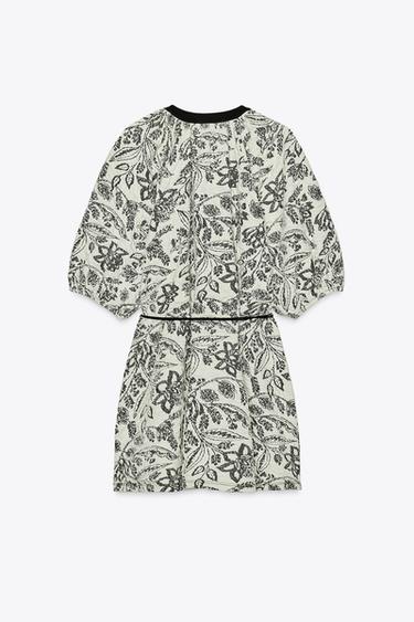 ROBE EN JACQUARD À CEINTURE - Écru / Noir de Zara - Image 4
