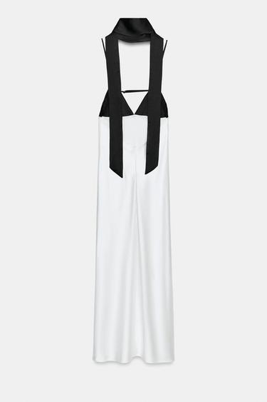 ROBE STYLE LINGERIE EN MATIÈRES VARIÉES AVEC FOULARD - Blanc de Zara - Image 5