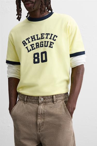 CONTRAST RIBBED TEXT T-SHIRT - Yellow by Zara - Image 4