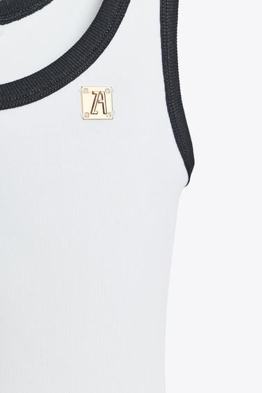 ZARA TOP WITH CONTRAST TRIMS AND BROOCH - White by Zara - Image 7
