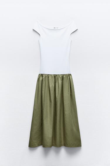 POPELĺNOVÉ ŠATY TÓN V TÓNU - Khaki od Zara
