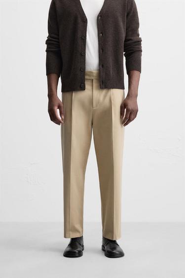 Zara PLEATED STRAIGHT FIT PANTS - Ecru