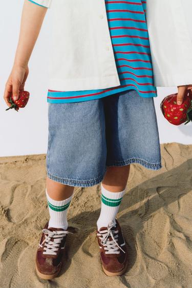 LOOSE DENIM BERMUDA SHORTS - Blue by Zara