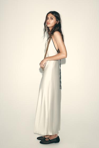 Zara SATIN LONG DRESS - Cream