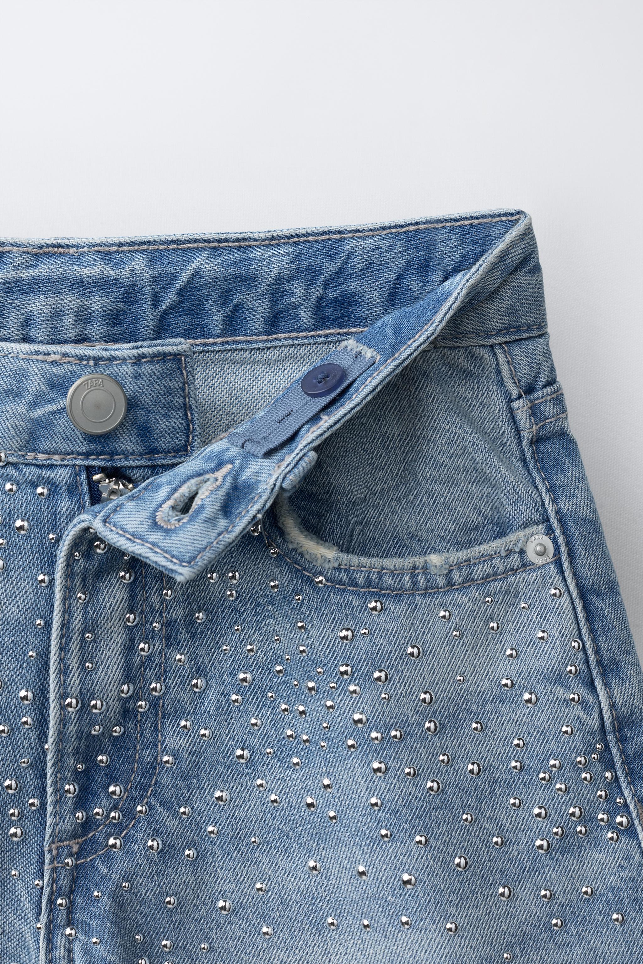 LONG DENIM BERMUDA SHORTS WITH RHINESTONES
