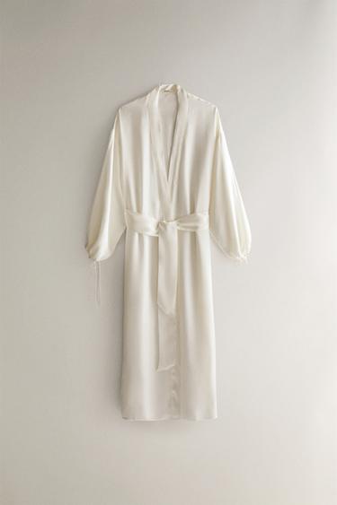 Zara SATEEN ROBE - Ecru - Image 0
