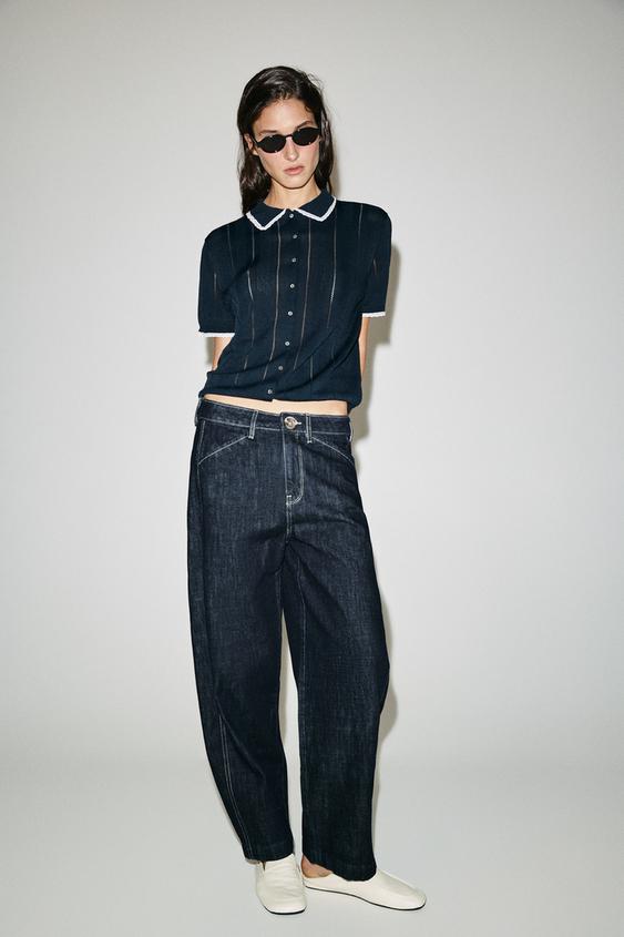 CHAQUETA POLO PUNTO PUNTILLA - Marino de Zara - Imagen 0