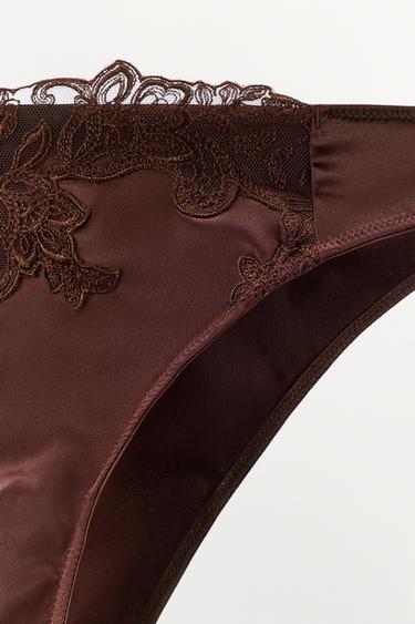 CULOTTE SATINÉE DENTELLE - Marron de Zara - Image 7