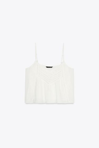 TOP EN COTON BRODÉ - Blanc cassé de Zara - Image 2
