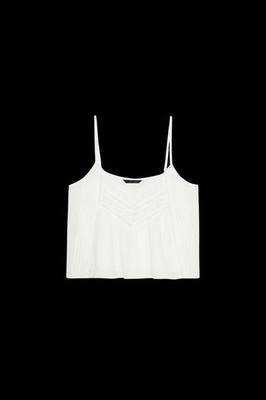 Zara EMBROIDERED COTTON TOP - Oyster-white - Image 0