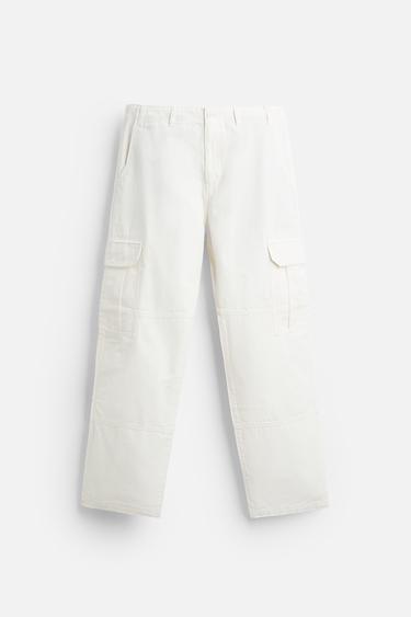 CANVAS CARGO TROUSERS - Oyster-white by Zara