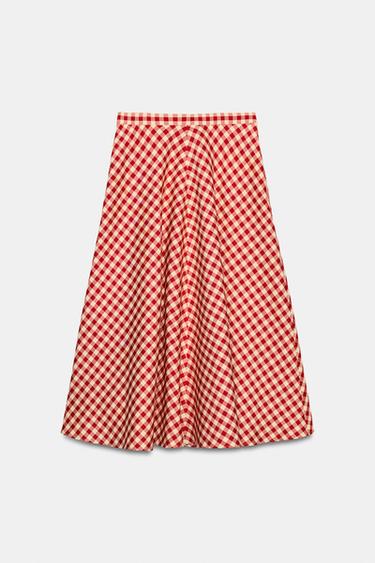 JUPE CAPE À CARREAUX ZW COLLECTION - Écru / Rouge de Zara - Image 6