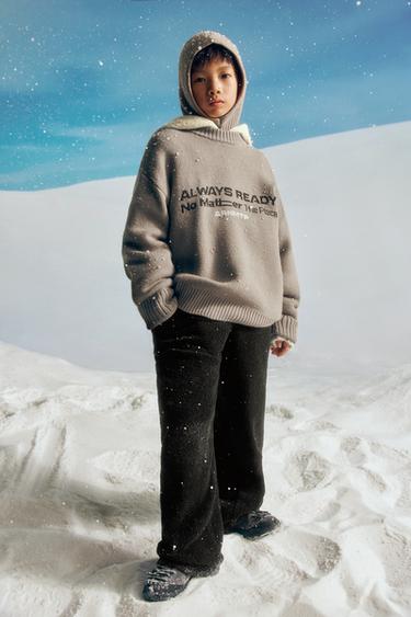 Zara SWEATSHIRT AND WIDE LEG PANTS WITH TEXTURED LABEL SET - Black