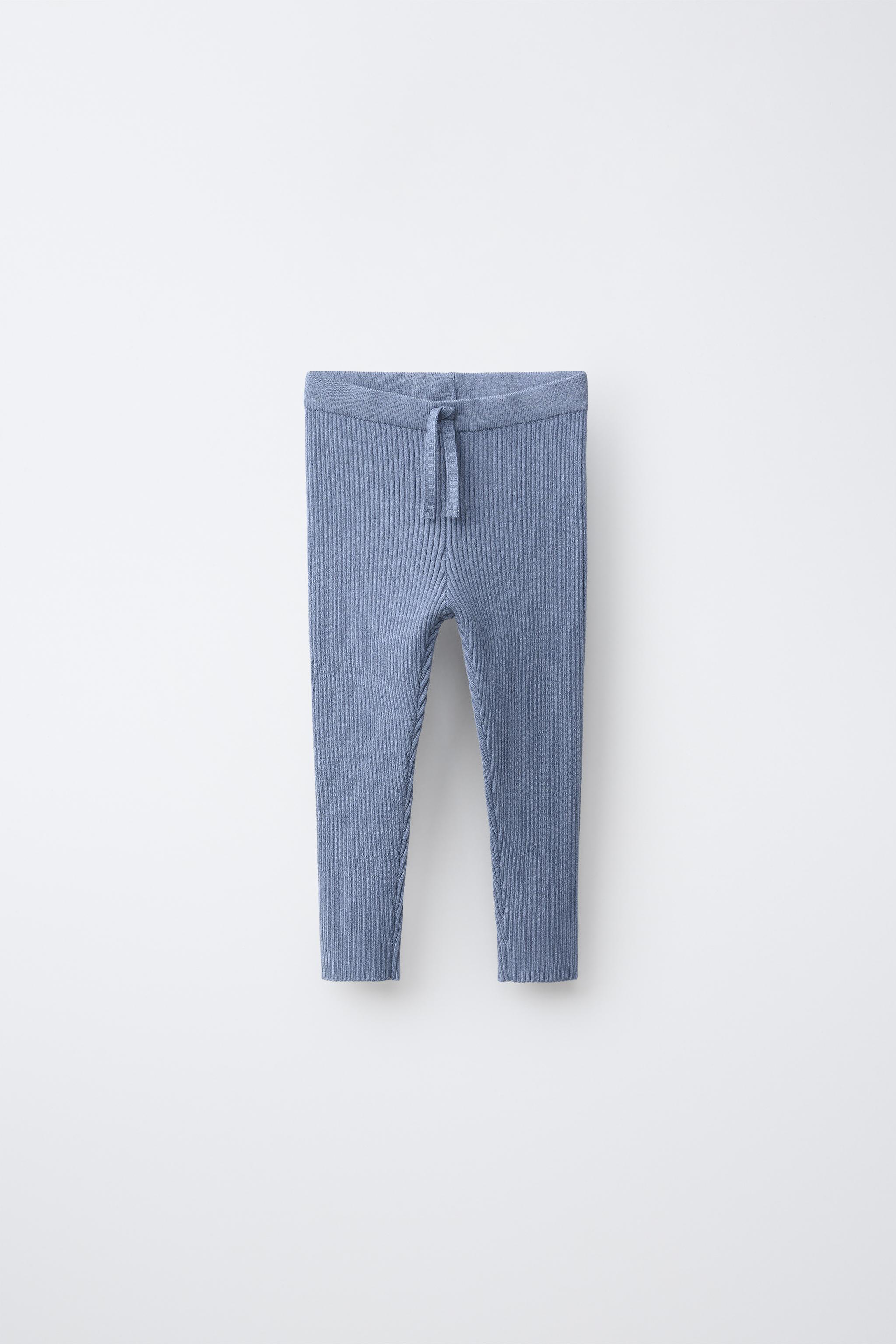 RIBBED KNIT LEGGINGS — Mid-blue