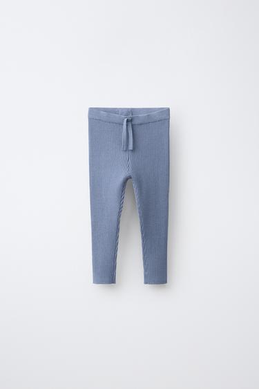 RIBBED KNIT LEGGINGS - Mid-blue by Zara