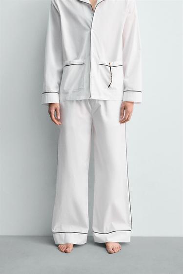 LIMITED EDITION PYJAMA SET WITH CONTRAST PIPING - White by Zara - Image 3