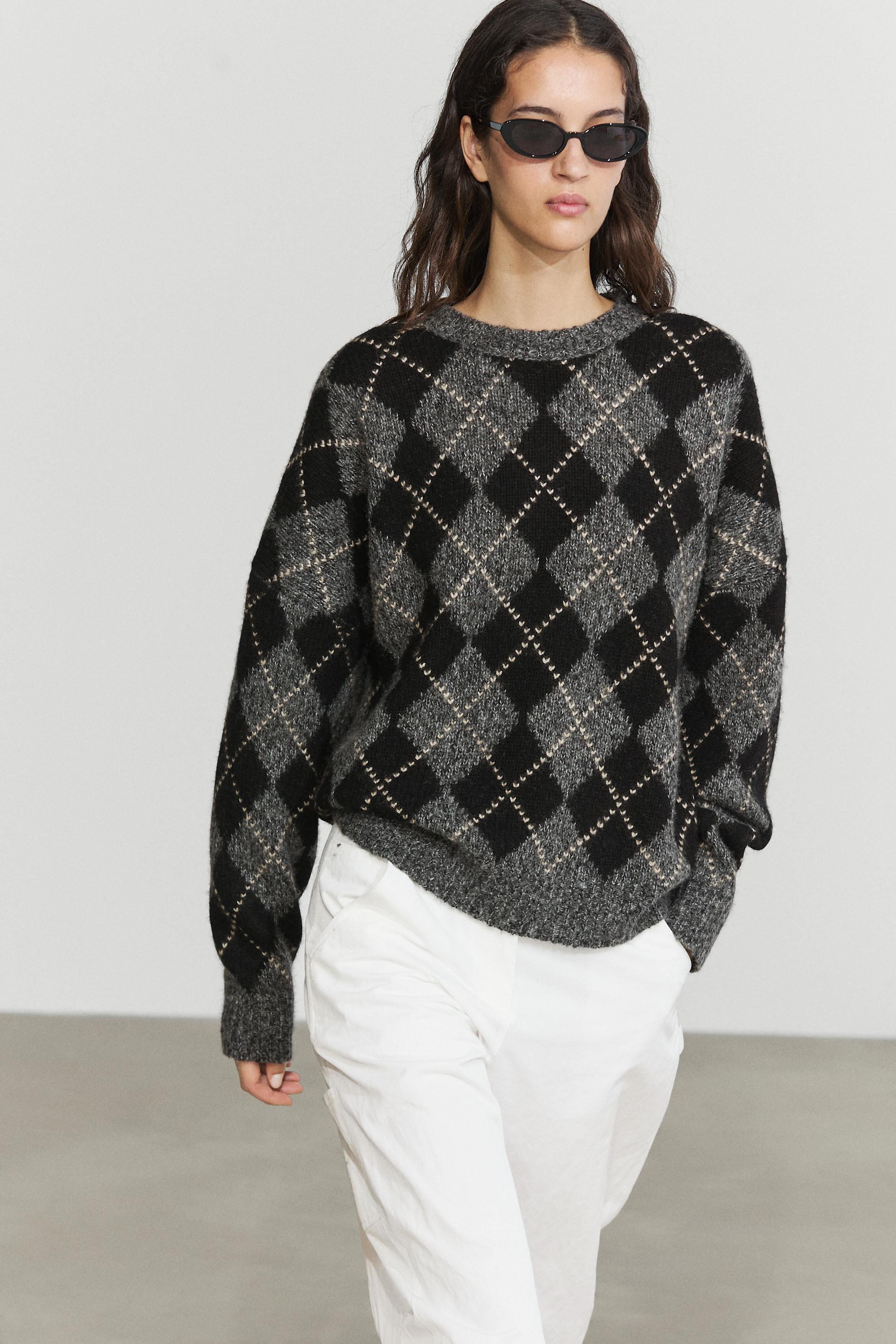Pull en maille à motif losanges et cachemire