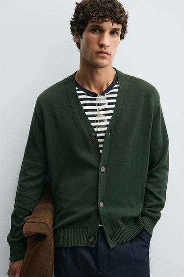 REGULAR FIT COTTON CARDIGAN - Green by Zara - Image 4