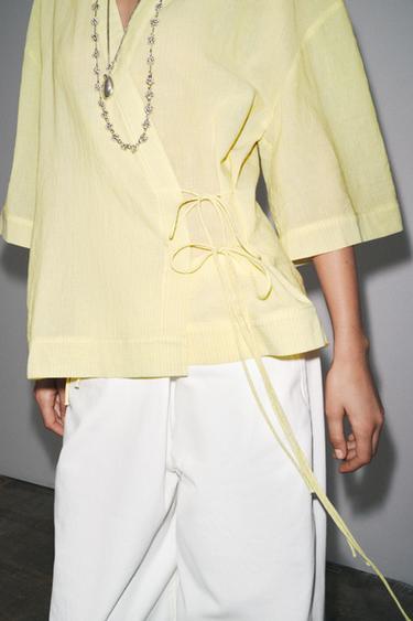 ZW COLLECTION STRIPED KIMONO WITH TIES - yellow by Zara - Image 2