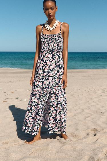 ROBE MIDI À IMPRIMÉ FLORAL AVEC LIN - Multicolore de Zara