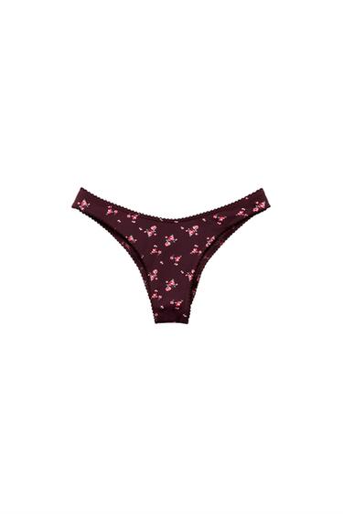 FLORAL PRINT BIKINI BOTTOMS - Burgundy by Zara