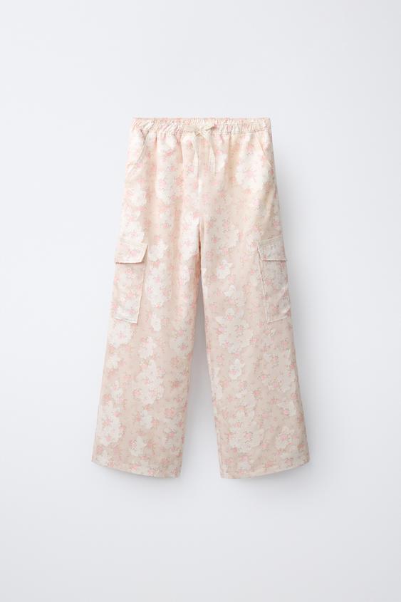 PANTALÓN CARGO ESTAMPADO FLORES - Rosado de Zara - Imagen 0