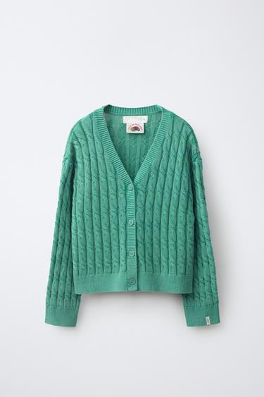 FRUIT OF THE LOOM™ CABLE-KNIT CARDIGAN — Mid-green 1