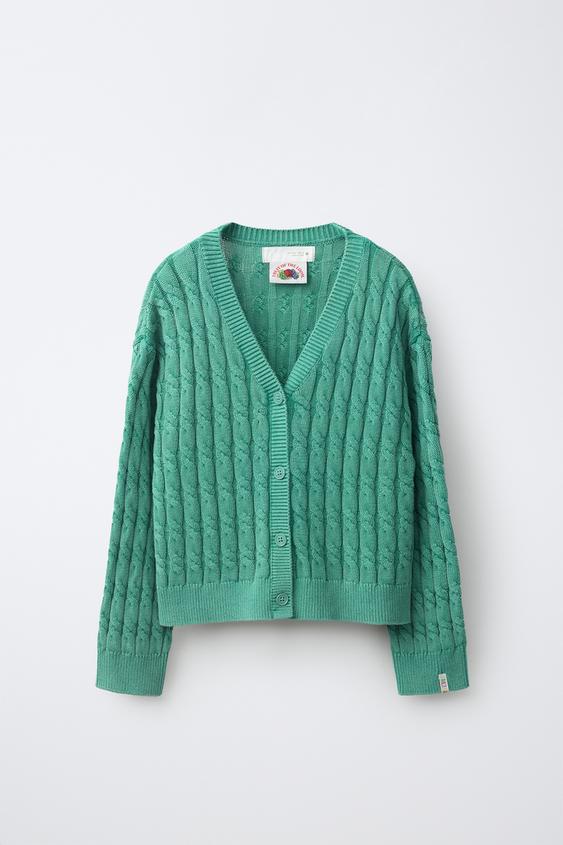 Zara KARDIGAN OD PLETIVA S PLETENICAMA FRUIT OF THE LOOM™ – mid-zelena – Slika 0