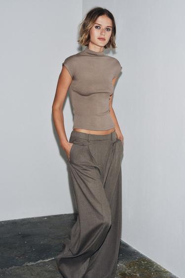 Zara HIGH NECK TOP - Brown