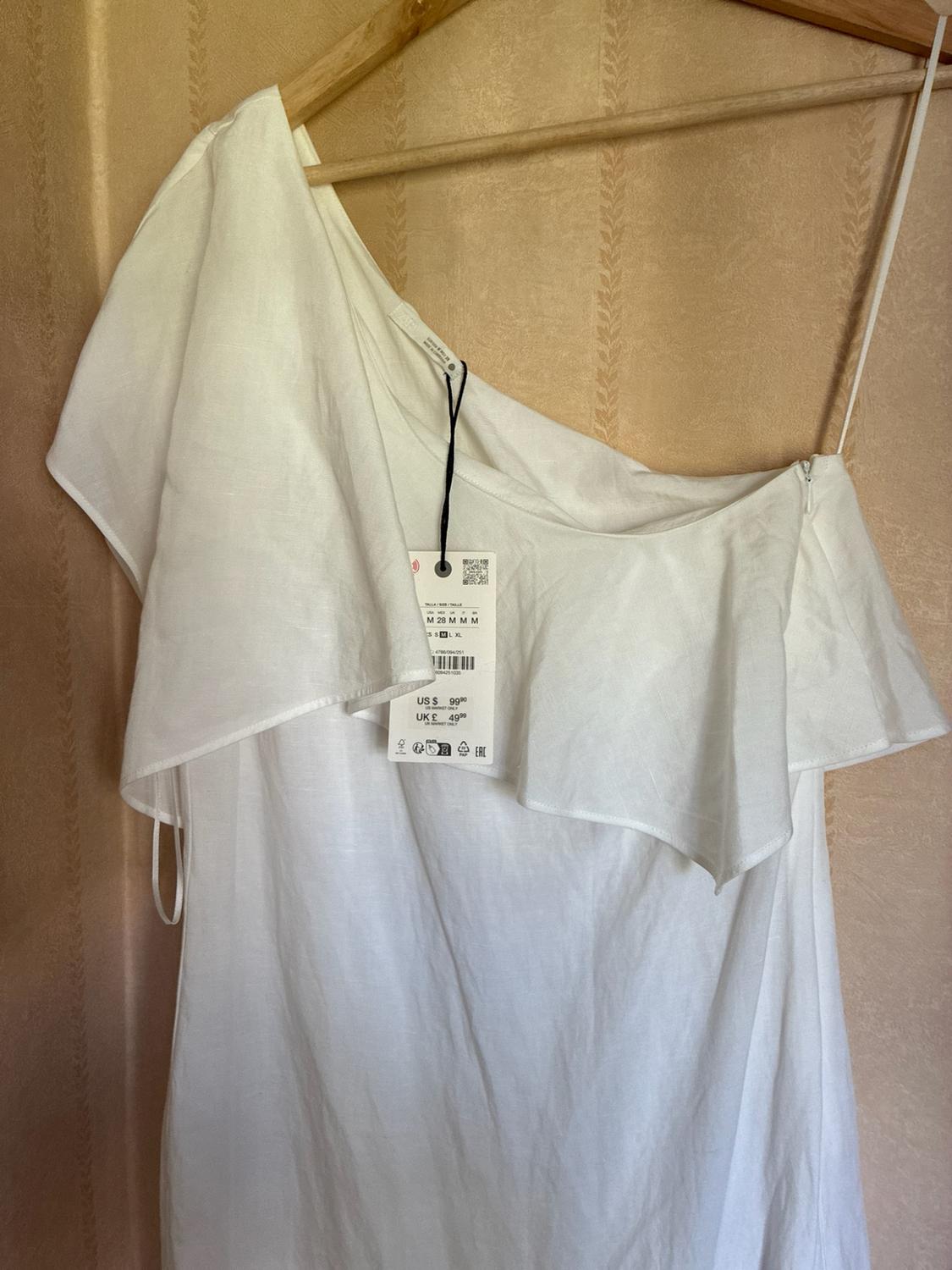 ZW COLLECTION ASYMMETRIC LINEN BLEND DRESS WITH RUFFLES - Image 4