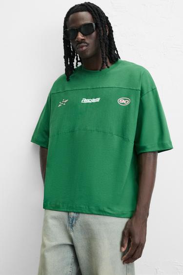 T-SHIRT BANDE RÉSILLE - Vert de Zara - Image 5