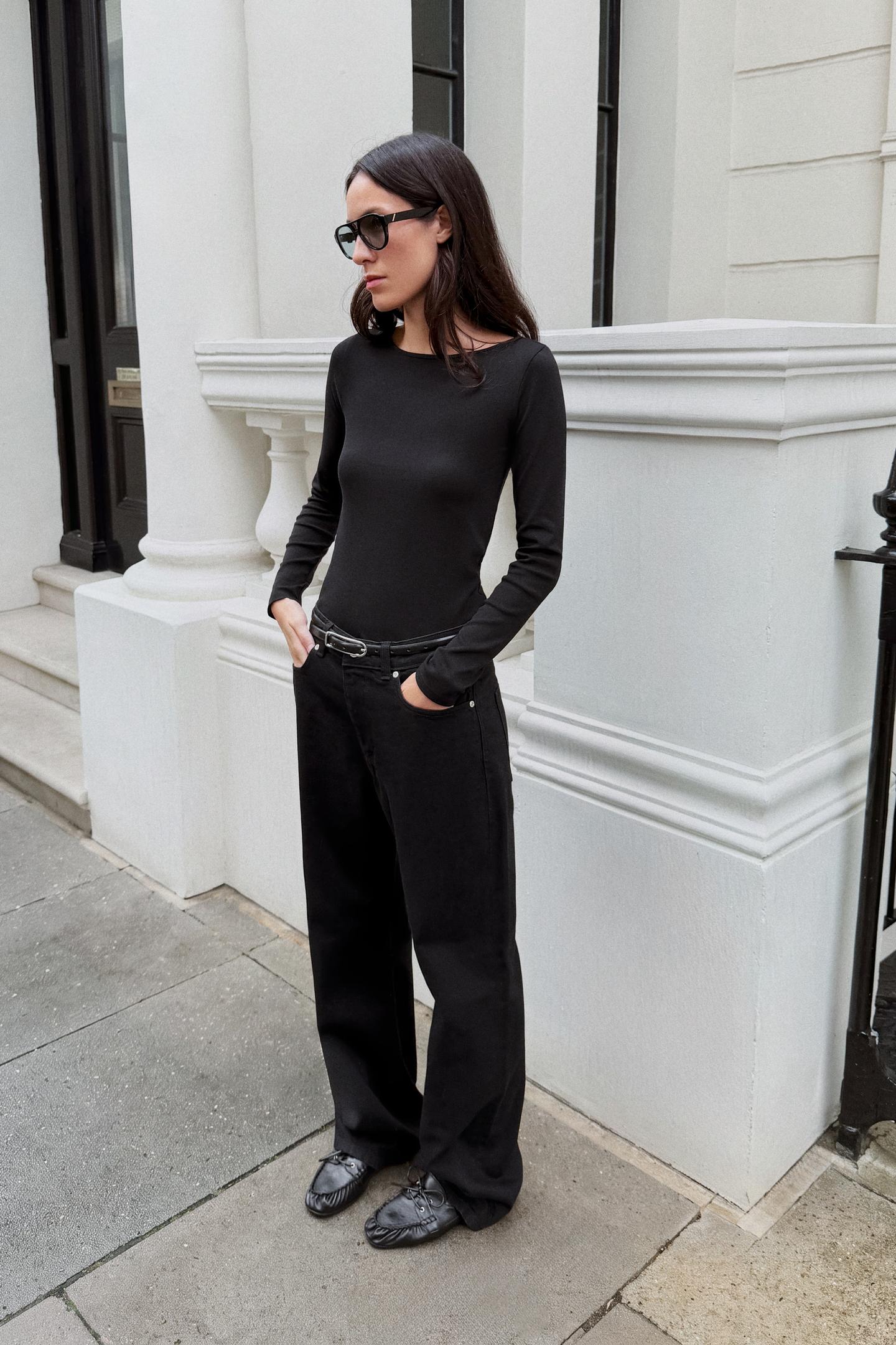 Женская футболка Zara Boat Neck, цвет: Чёрный