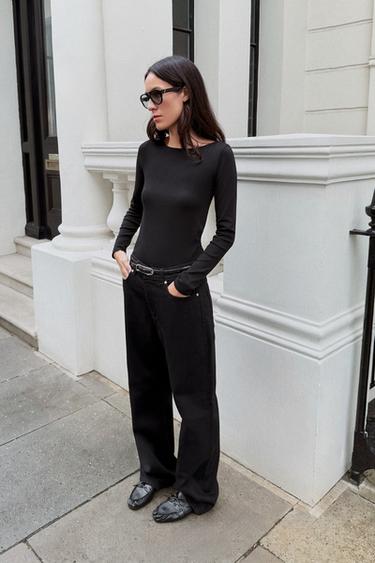Zara BOAT NECK T-SHIRT - Black