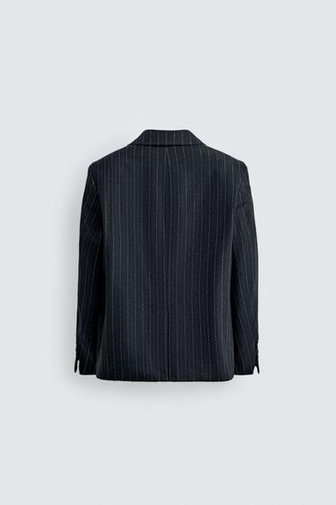 STRIPED FLANNEL BLAZER - Navy blue by Zara - Image 6